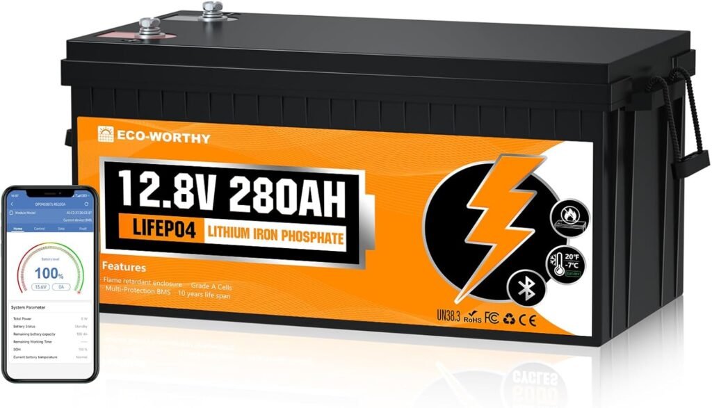 ECO-WORTHY 12V 100Ah LiFePO4 Battery with Bluetooth  Low-Temp Cut Off | 1280Wh,100A BMS,Bluetooth ,low-temp cutoff,flame-retardant,for motorhomes,campervans,narrowboats,off-grid power