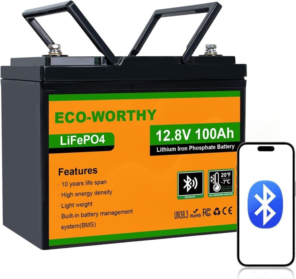 ECO-WORTHY 12V 100Ah LiFePO4 Battery with Bluetooth  Low-Temp Cut Off | 1280Wh,100A BMS,Bluetooth ,low-temp cutoff,flame-retardant,for motorhomes,campervans,narrowboats,off-grid power